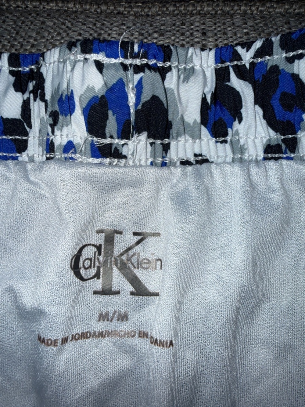 Calvin Klein White and Blue Leopard-Print Athletic Shorts - Picture 2 of 7